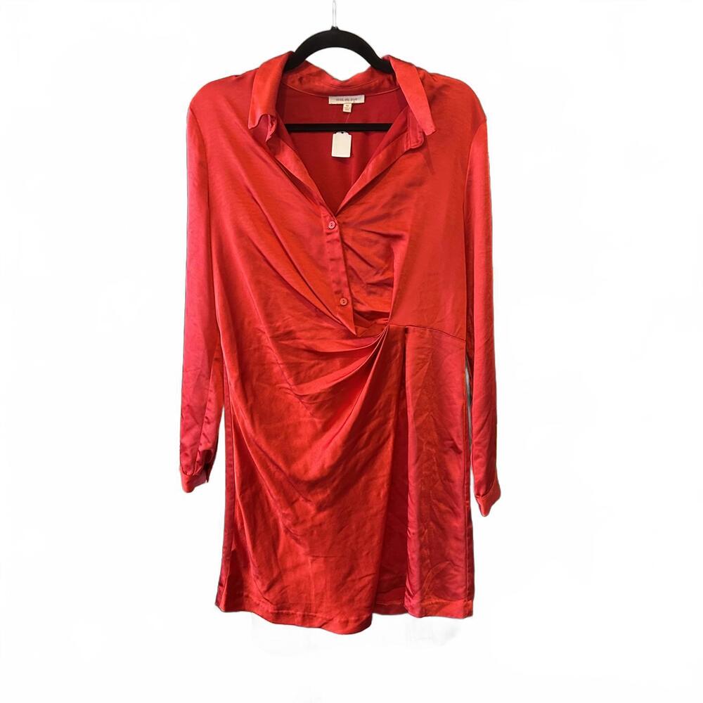 Elegant Red Button-Up Dress by Skies Are Blue